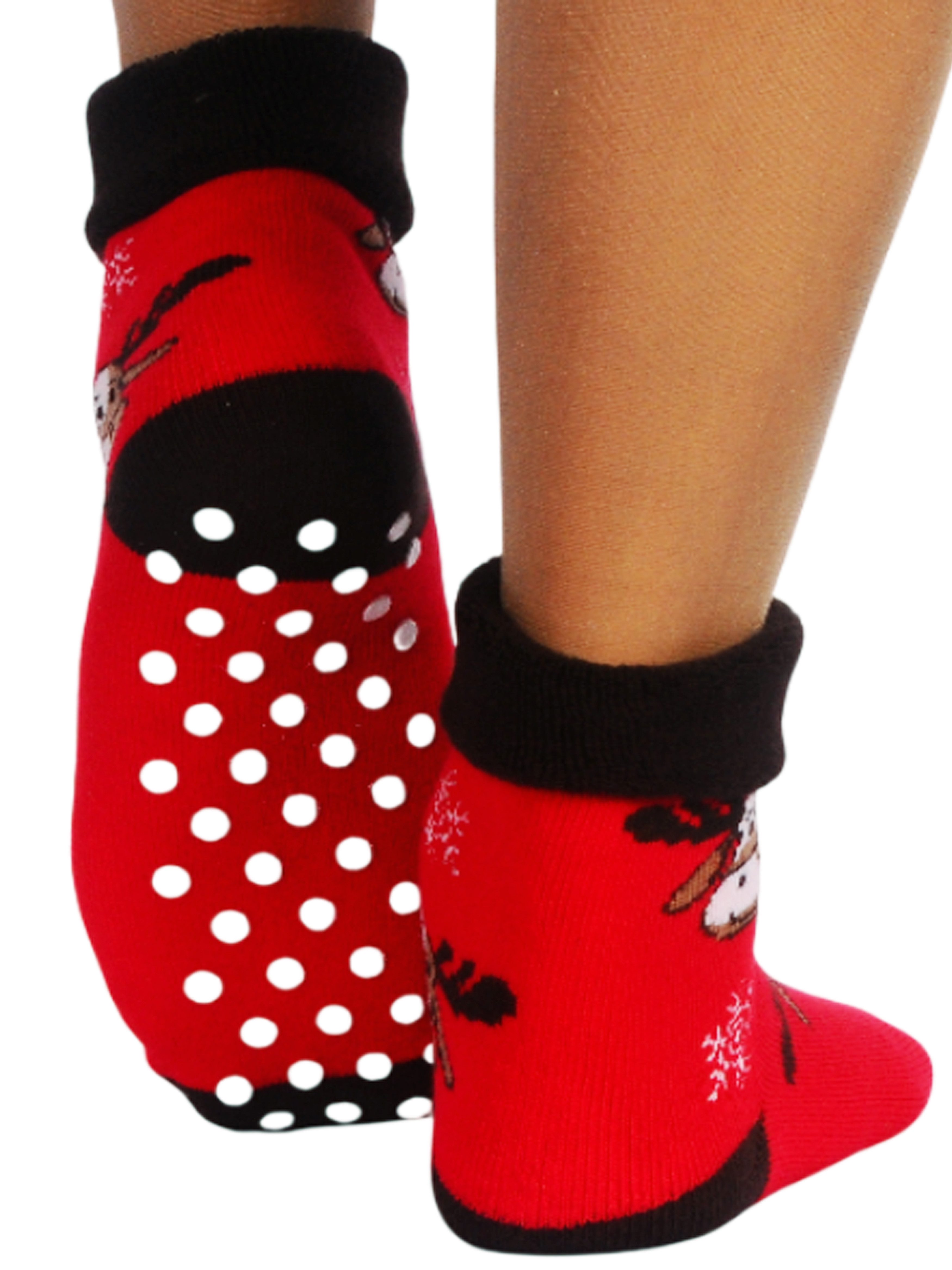 Martinex ABS-Socken Thermosocken Weihnachtssocken socks weihnachtliche Strümpfe mit ABS in Rot mit Rentieren Muster, 34 35 36 37 38 39 40 41 42