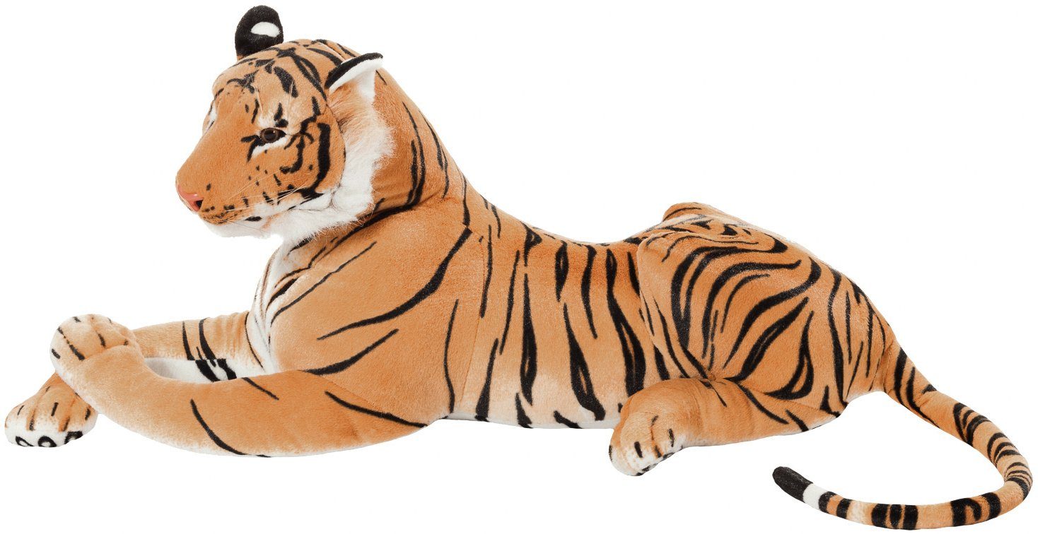 BRUBAKER Kuscheltier XXL Tiger 110 cm liegend (1-St., König des Dschungels), Stofftier Plüschtier
