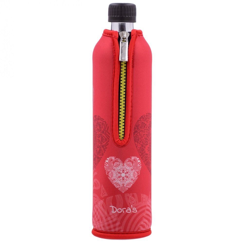 Dora's Trinkflasche Glastrinkflasche 0,5l – inkl. Neoprenhülle – verschiedene Motive, Große Designauswahl - Schraubverschluss + Praktische Trageschlaufe