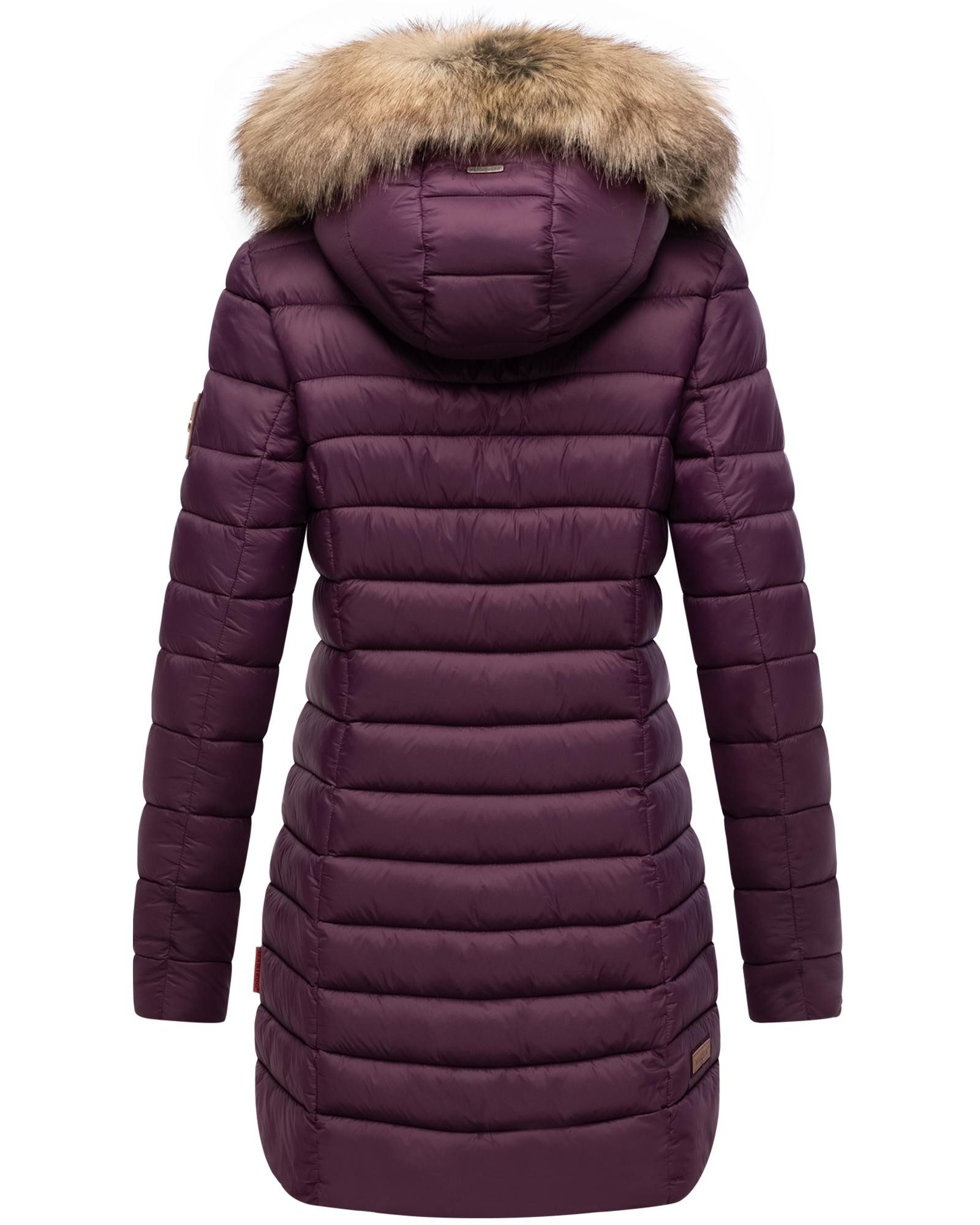 Marikoo Steppmantel Rose-Stepp zeitloser Winterparka mit großer Kunstfellkapuze