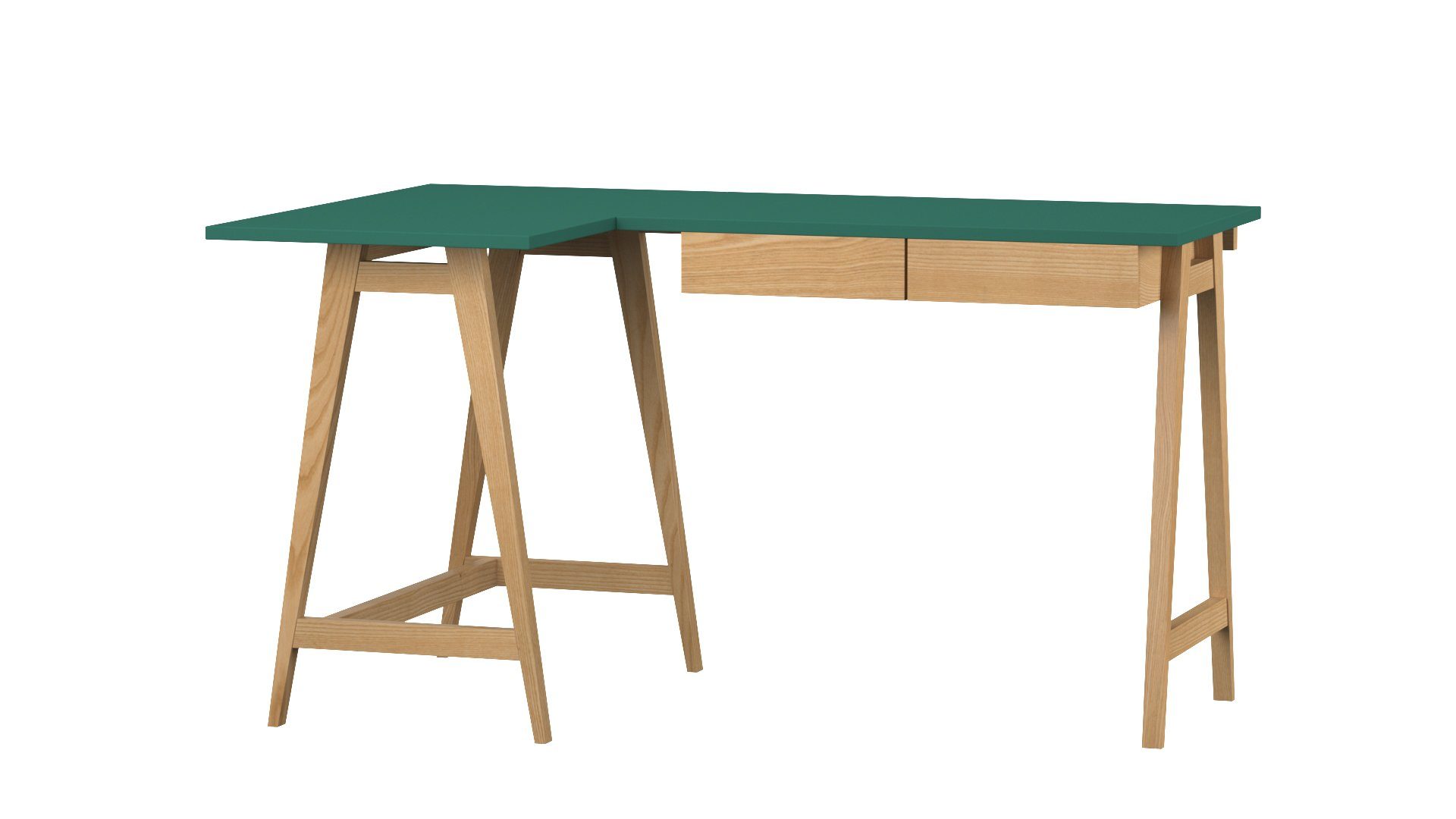 Siblo Schreibtisch Eckschreibtisch Katia mit Eschenholz Schreibtisch minimalistisches MDF-Platte Schubladen Katia - Kinderzimmer Jugendzimmer - - mit Moderner Schubladen) - - Grün (Eckschreibtisch - Design