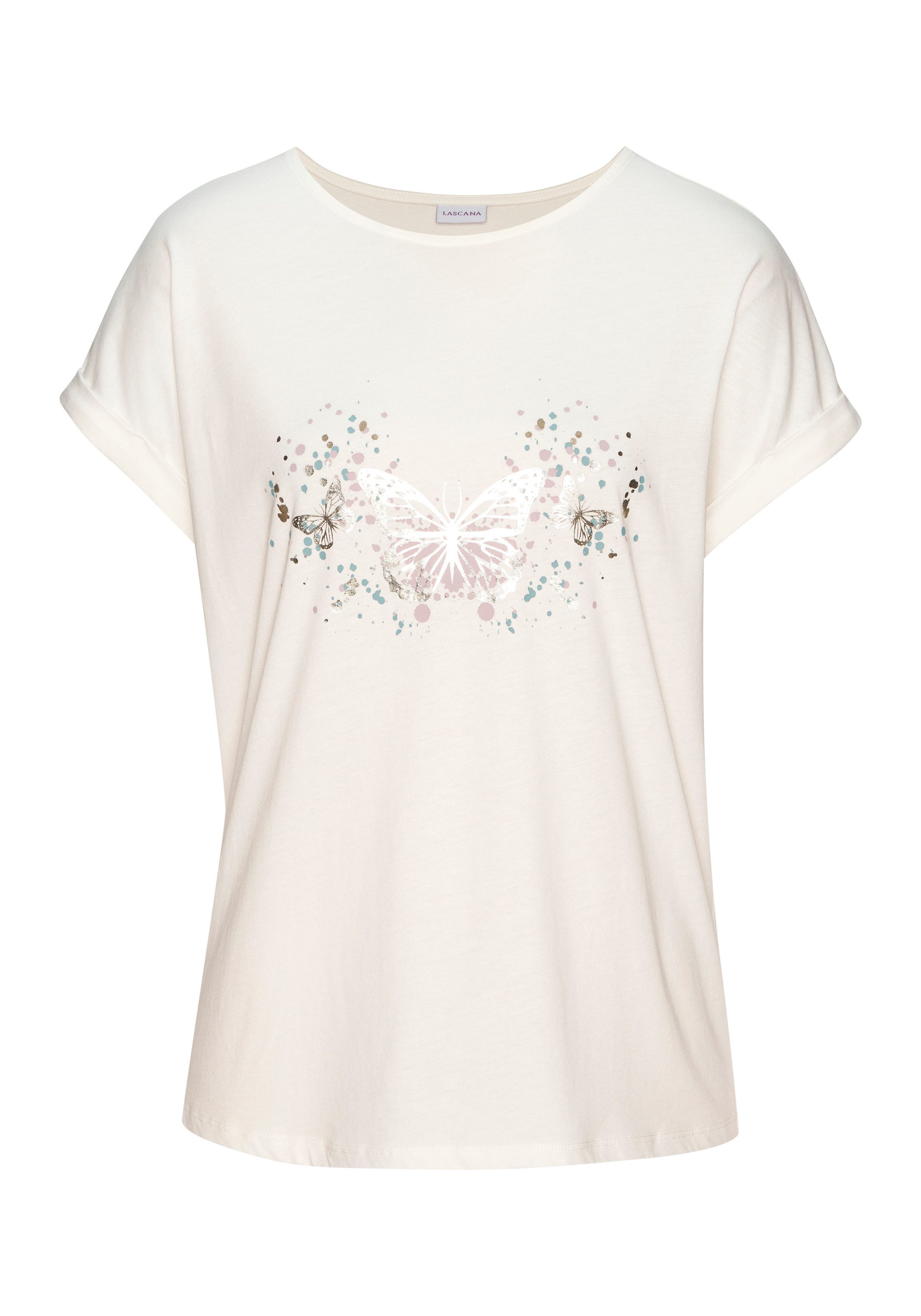 Vivance by Lascana T-Shirt mit glänzendem Frontprint aus angenehmer Baumwoll-Modal-Qualität