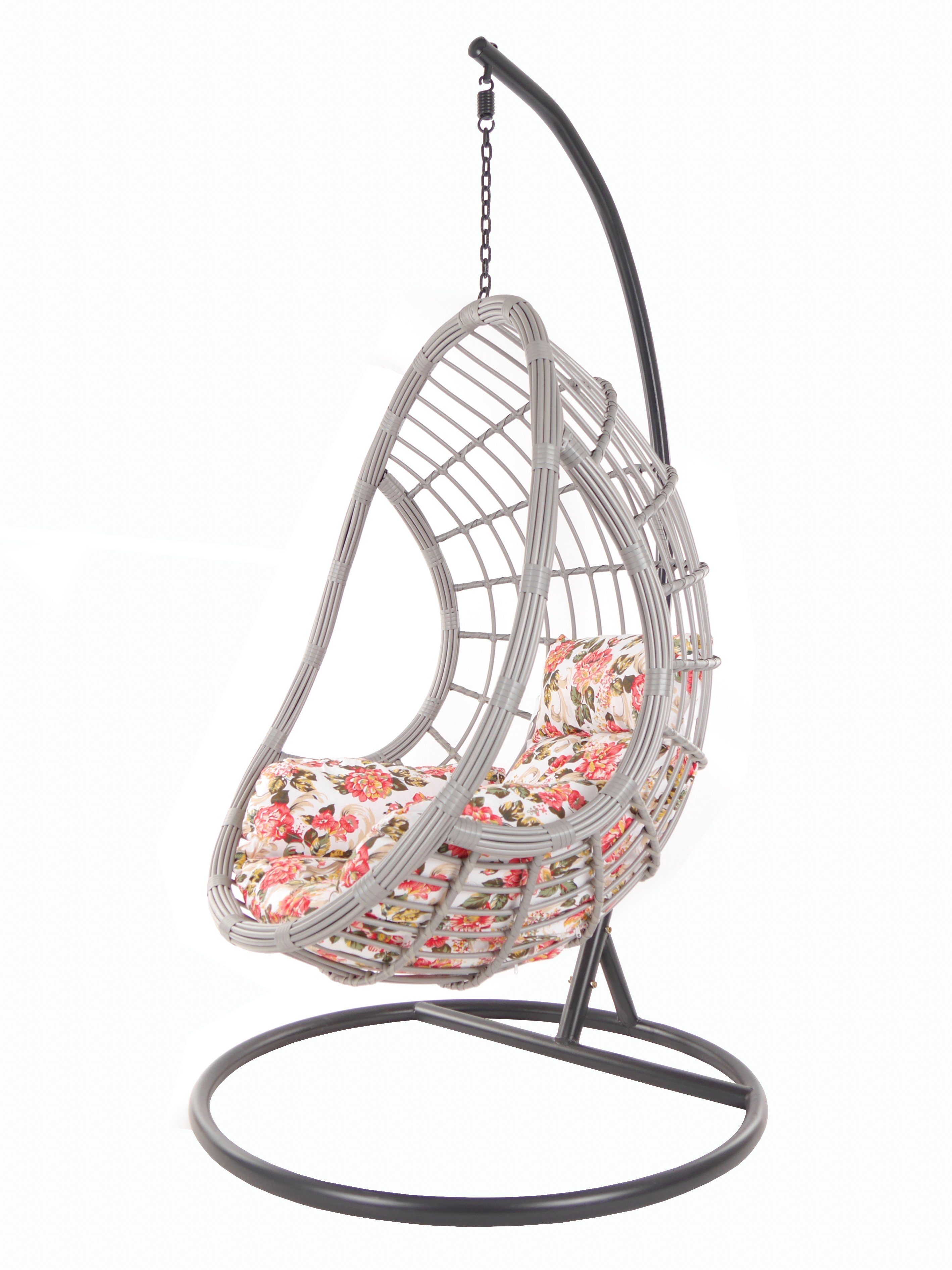 KIDEO Hängesessel PALMANOVA mit Chair, Gestell sommer Swing (3760 Hängesessel blumenmuster summergarden) lightgrey, Kissen und Loungemöbel