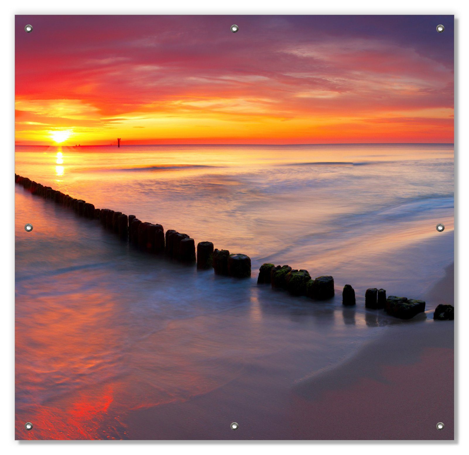 Sonnenschutz Farbenspiel im Himmel - Sonnenuntergang am Strand, Wallario, blickdicht, mit Saugnäpfen, wiederablösbar und wiederverwendbar