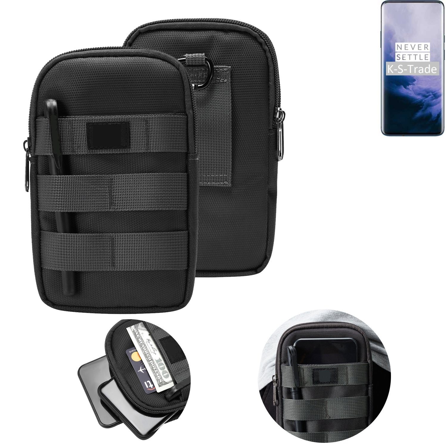 K-S-Trade Handyhülle für OnePlus 7T Pro, Holster Gürtel Tasche Handy Tasche Schutz Hülle dunkel-grau viele