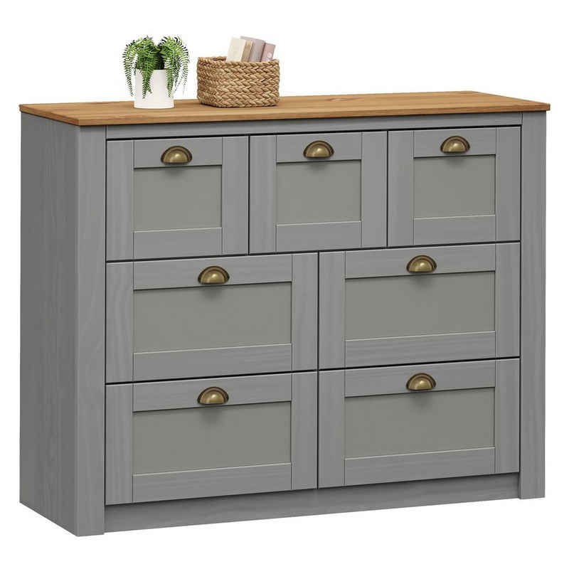 IDIMEX Sideboard BOLTON, Sideboard aus Kiefer grau/braun mit 7 Schubladen und Muschelgriffen La