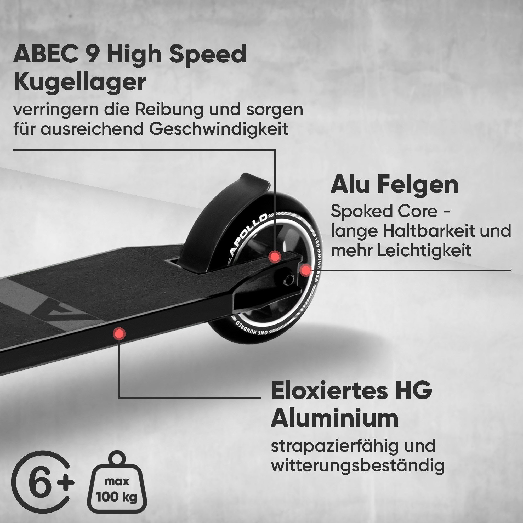Apollo Stuntscooter Star Pro - Trick Scooter für Kinder und Teenies, Profi Stuntscooter mit ABEC9 Kugellagern und 100mm Alu Core Wheels – Bild 5 von 5
