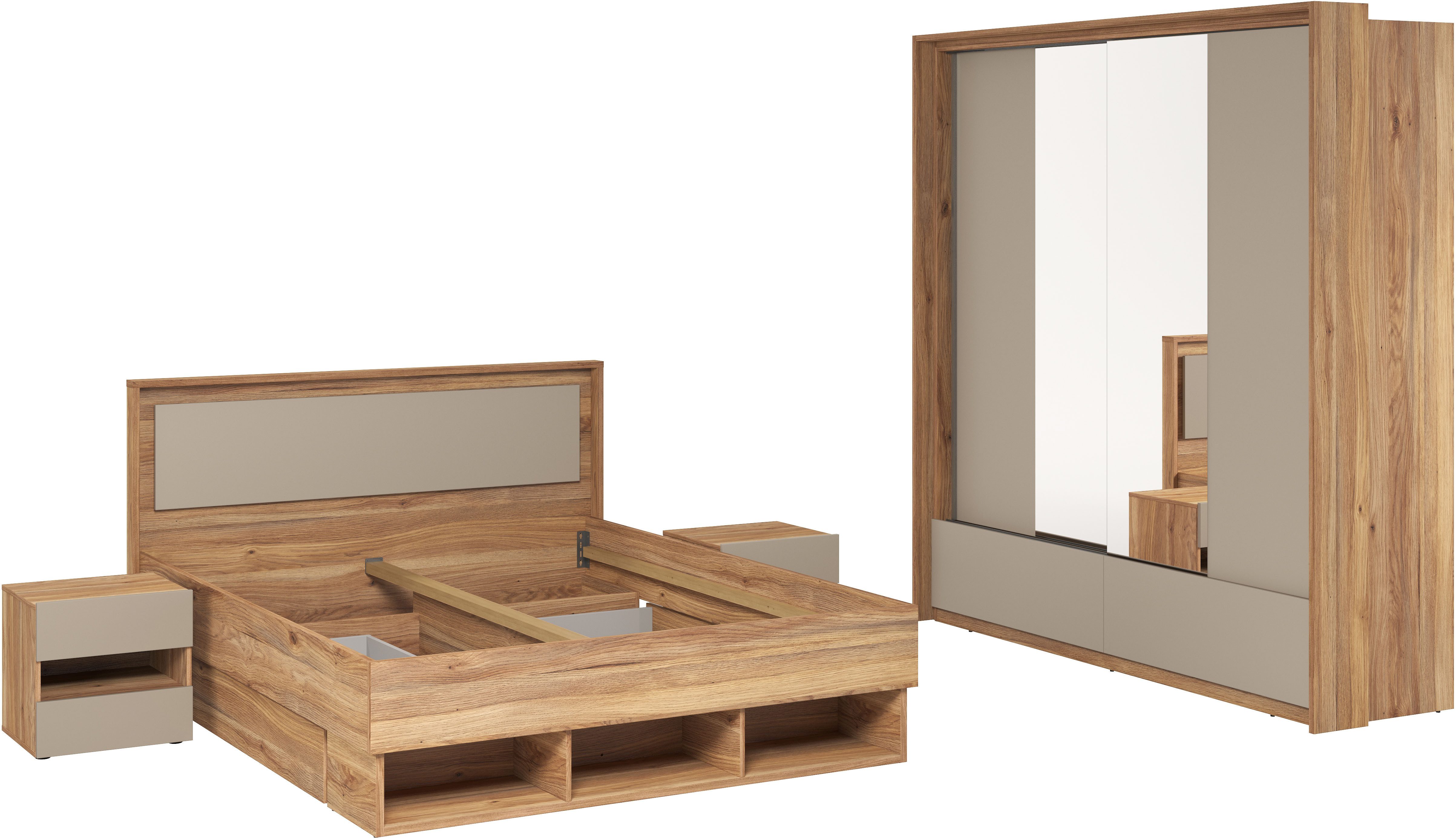 INOSIGN Schlafzimmer-Set Wharton, Komplettschlafzimmer, (6-tlg), FSC-zertifizierter Holzwerkstoff, Kleiderschrank mit Innenausstattung