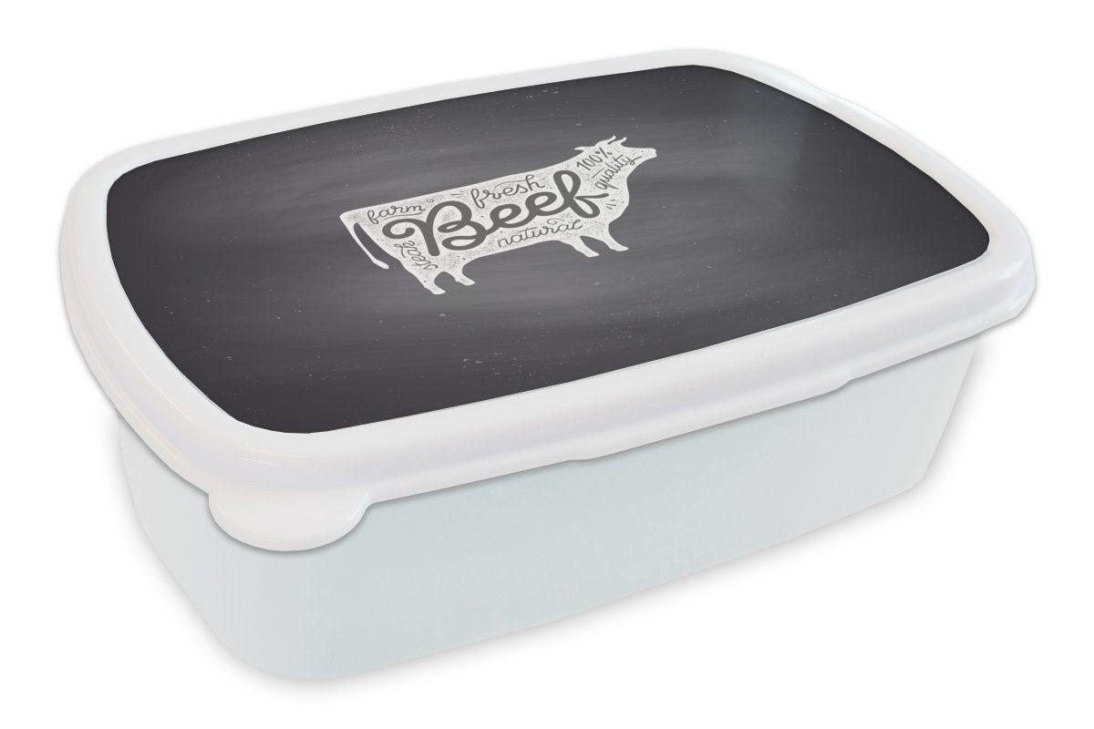 MuchoWow Lunchbox Kuh - Steak - Weiß, Kunststoff, (2-tlg), Brotbox für Kinder und Erwachsene, Brotdose, für Jungs und Mädchen