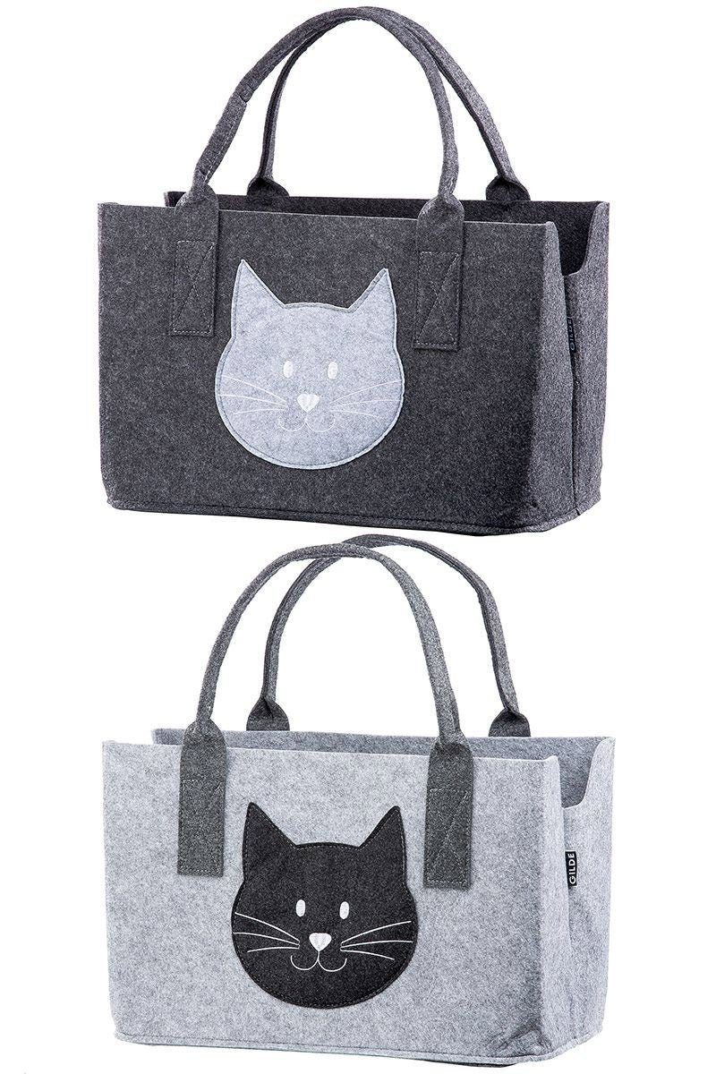 GILDE Dekoobjekt Filztasche in Dunkelgrau oder grau Katze Shopper Tragetasc günstig online kaufen