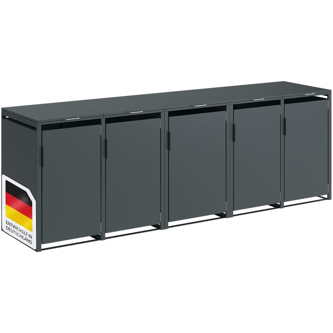 STEELSØN Mülltonnenbox Thoria 240L aus verzinktem Stahl (Anthrazit, verfügbar mit 1, 2, 3, 4, oder 5 Türen), Für 5 Tonnen