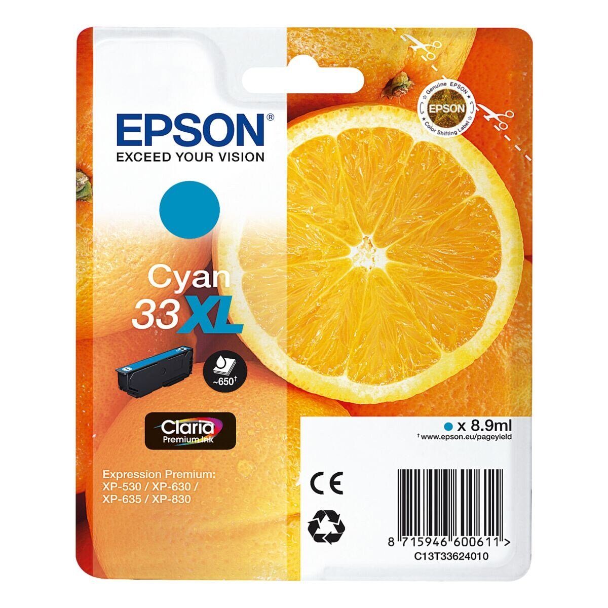 Epson T3362XL Tintenpatrone (Original Druckerpatrone, cyan)
