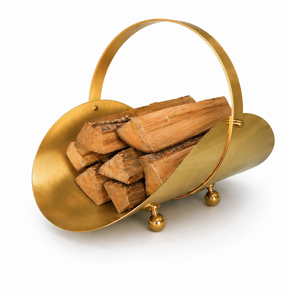 MS Beschläge Kaminholzkorb Holzkorb Messing mit Tragegriff - Design-Holztrage, Kaminzubehör Kaminaccessoire poliert - gebürstet - Brennholzkorb
