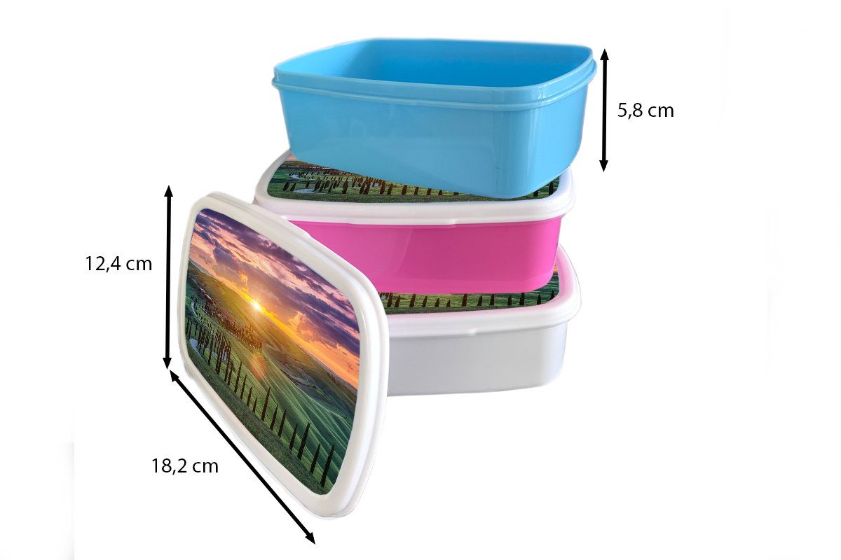 - Sonnenuntergang Brotdose - Mädchen, für Kinder, Erwachsene, Kunststoff, MuchoWow Lunchbox Brotbox (2-tlg), Snackbox, Toskana, Kunststoff Italien rosa