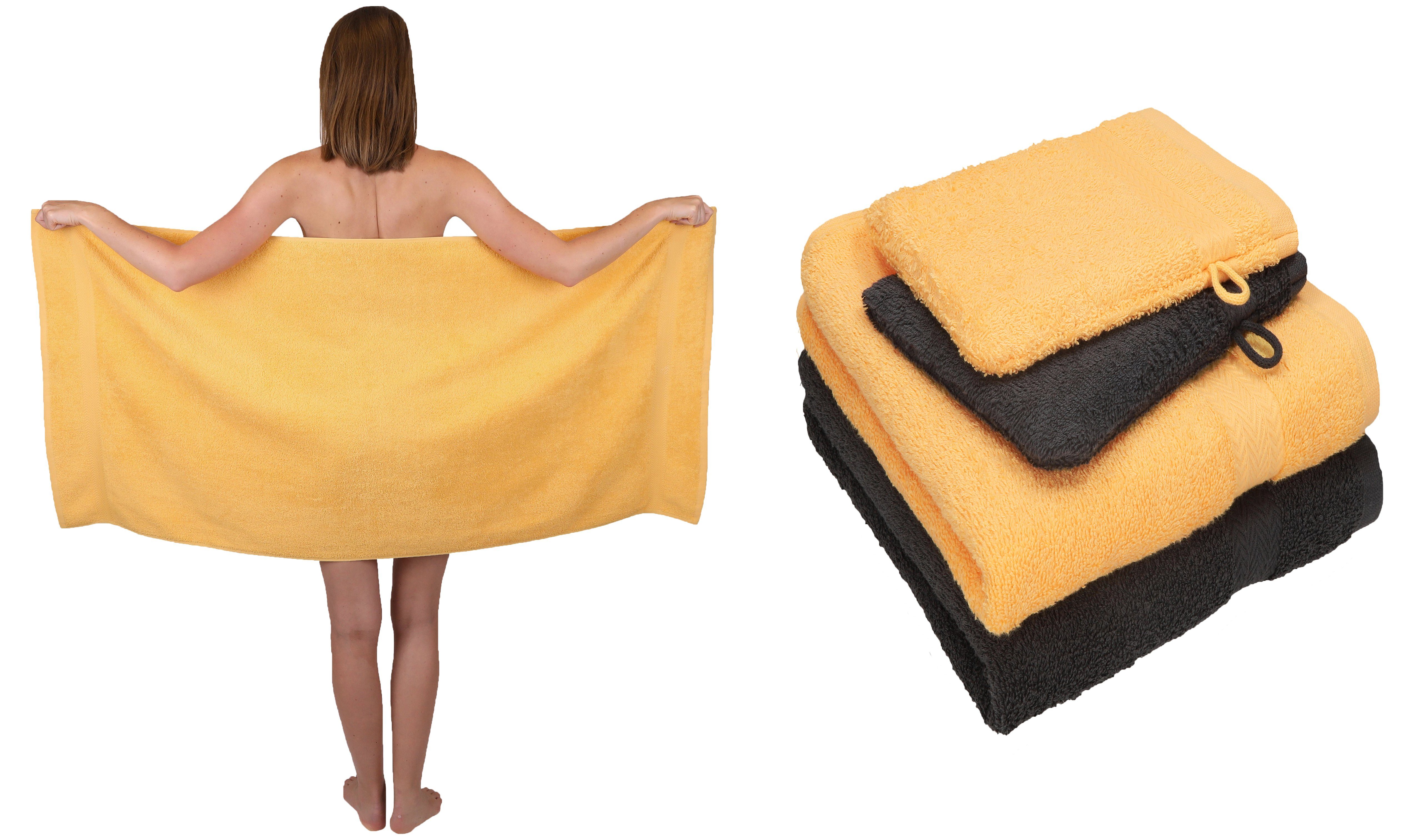Betz Handtuch Set 5 TLG. Handtuch Set Single Pack 100% Baumwolle 1 Duschtuch 2 Handtücher 2 Waschhandschuhe, 100% Baumwolle honiggelb-graphit grau