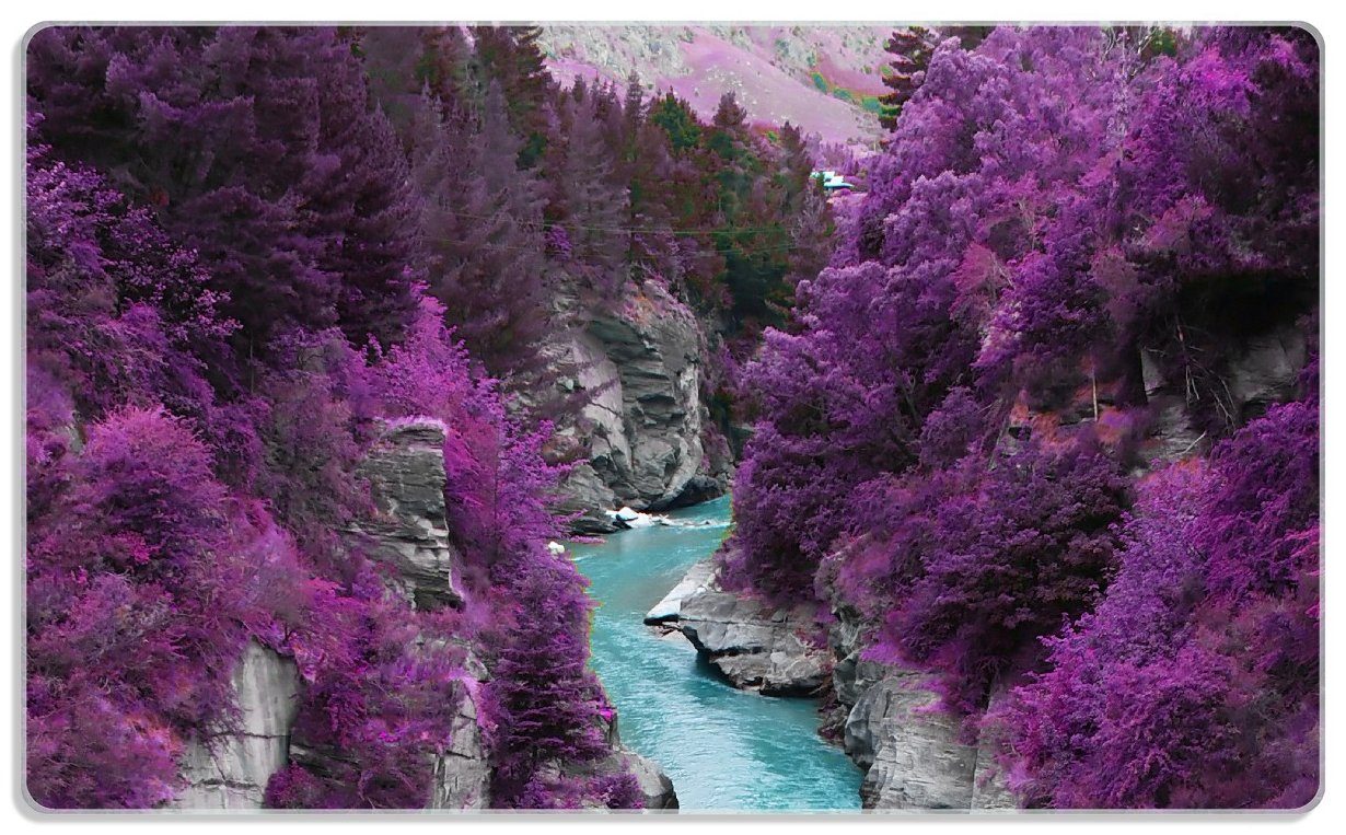 Wallario Frühstücksbrett Fluss in lilafarbener Schlucht, ESG-Sicherheitsglas, (inkl. rutschfester Gummifüße 4mm, 1-St), 14x23cm