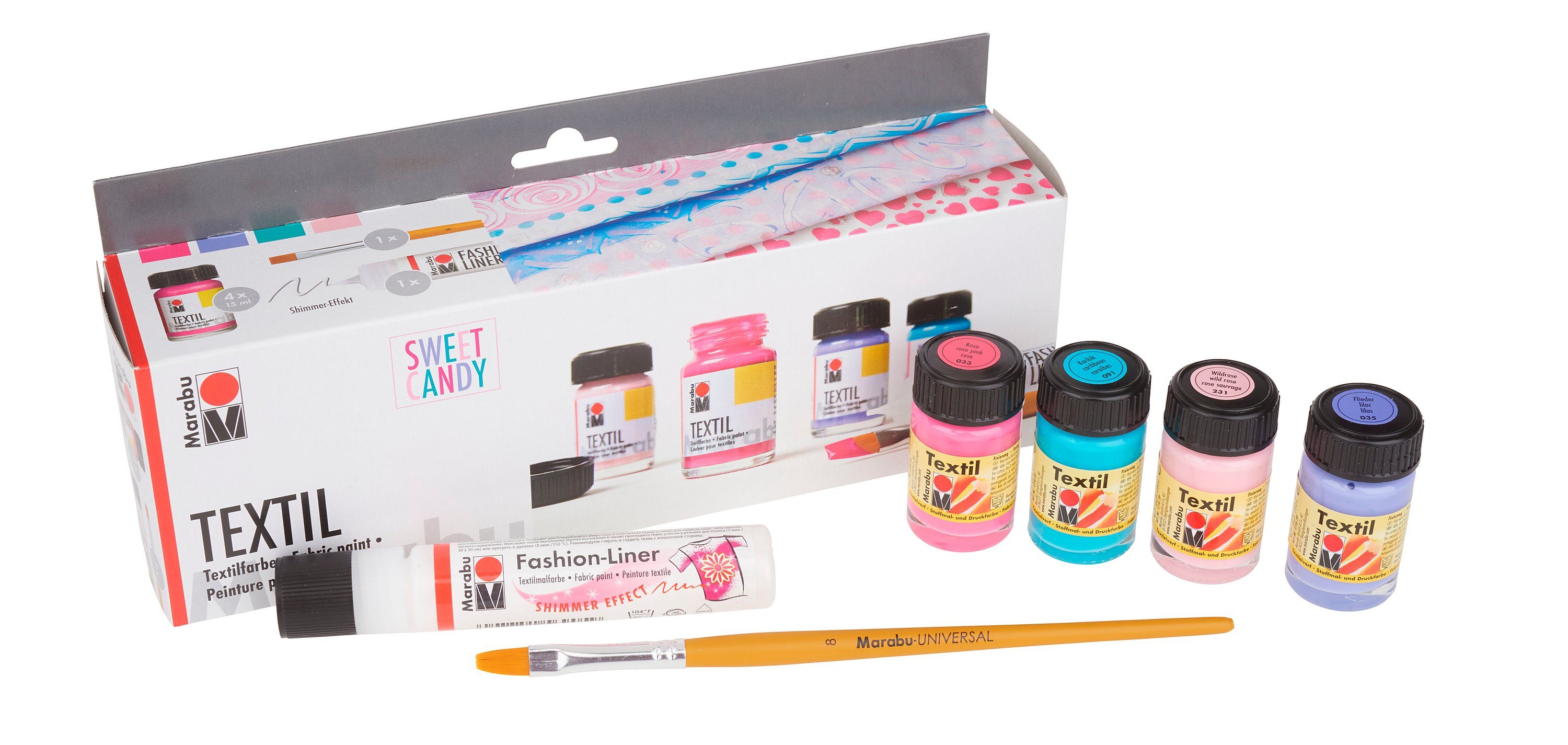 Marabu Stoffmalfarbe Текстильные краски-Set Sweet Candy, inkl. Кисточки und Fashion-Liner