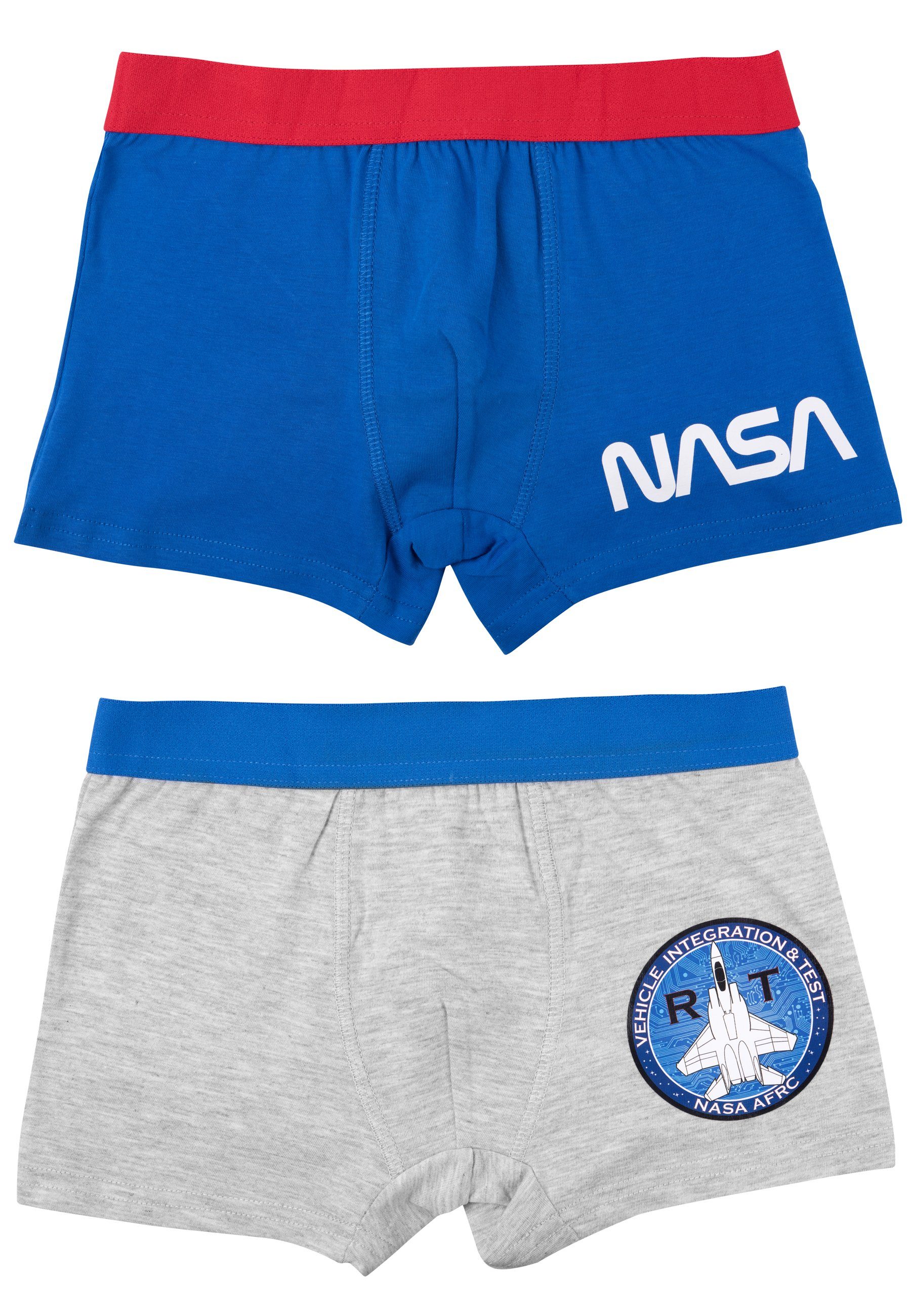 United Labels® Boxershorts NASA Boxershorts für Jungen Kinder Unterhose Grau/Blau (2er Pack)