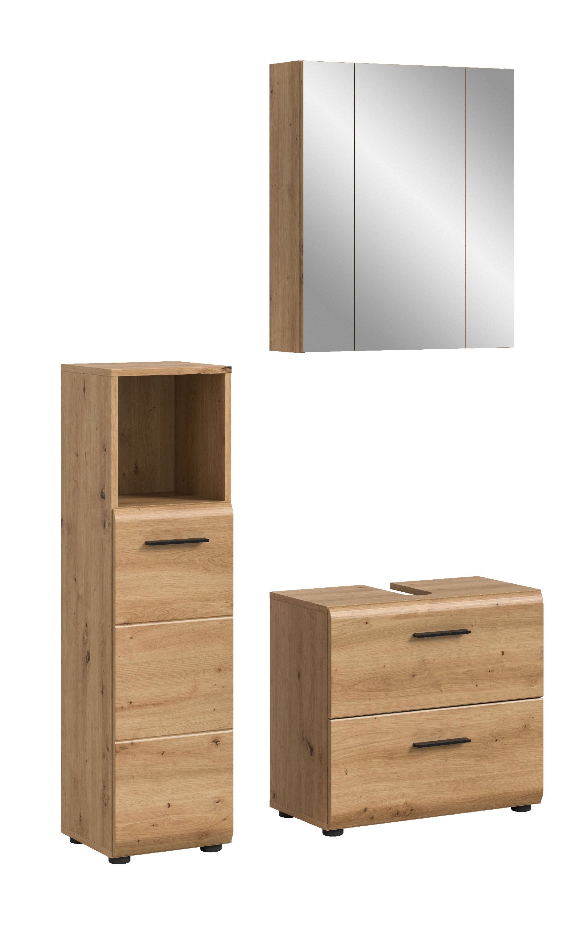 xonox.home Badmöbel-Set Ice, (3tlg. Set inkl. Standschrank, Wbu, Spiegelschrank), Artisan Oak Nachbildung Melamin beschichtet modern 105x185x30 cm