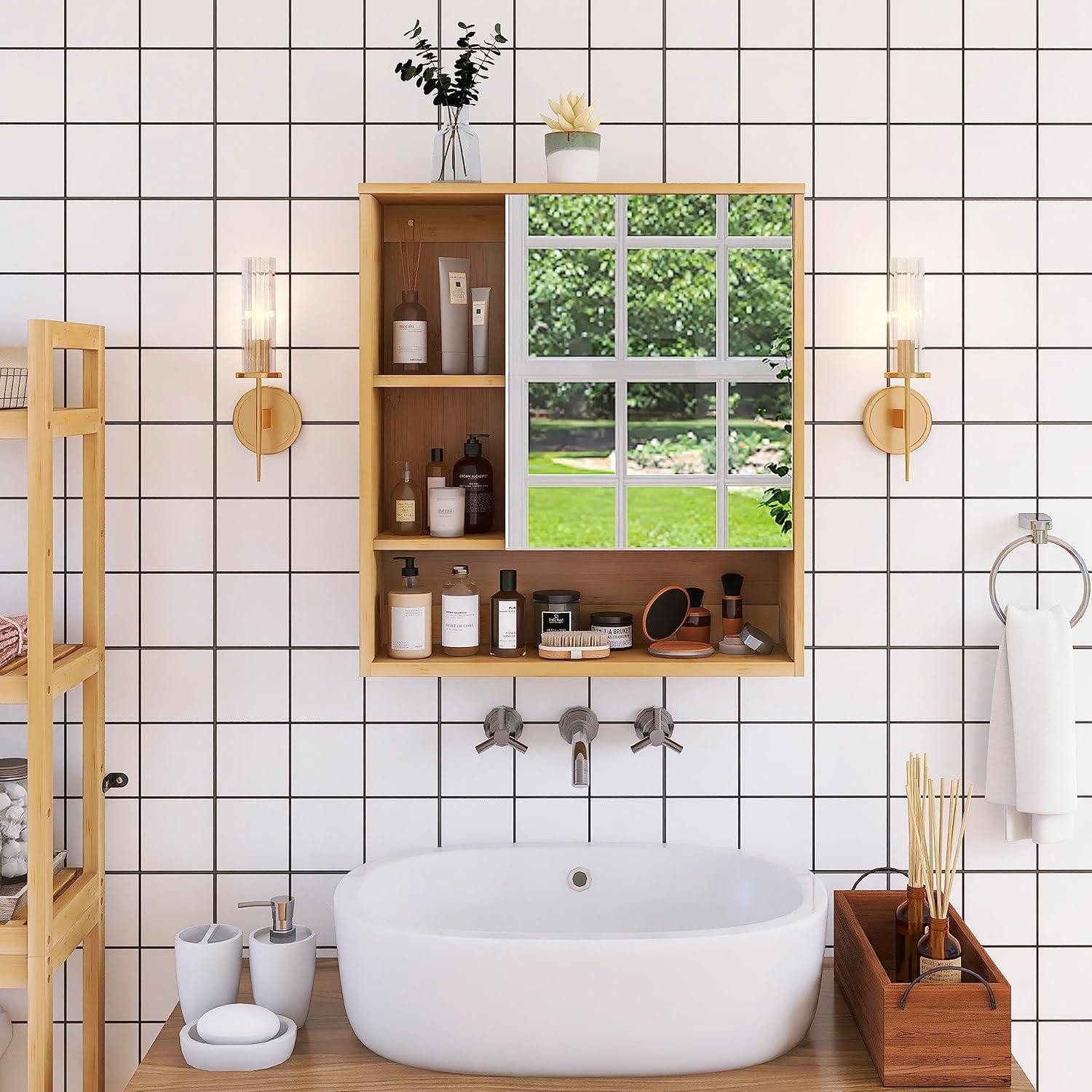 LuxusKollektion Büromöbel-Set Badezimmerspiegelschrank Bambus Natur 2-türig günstig online kaufen