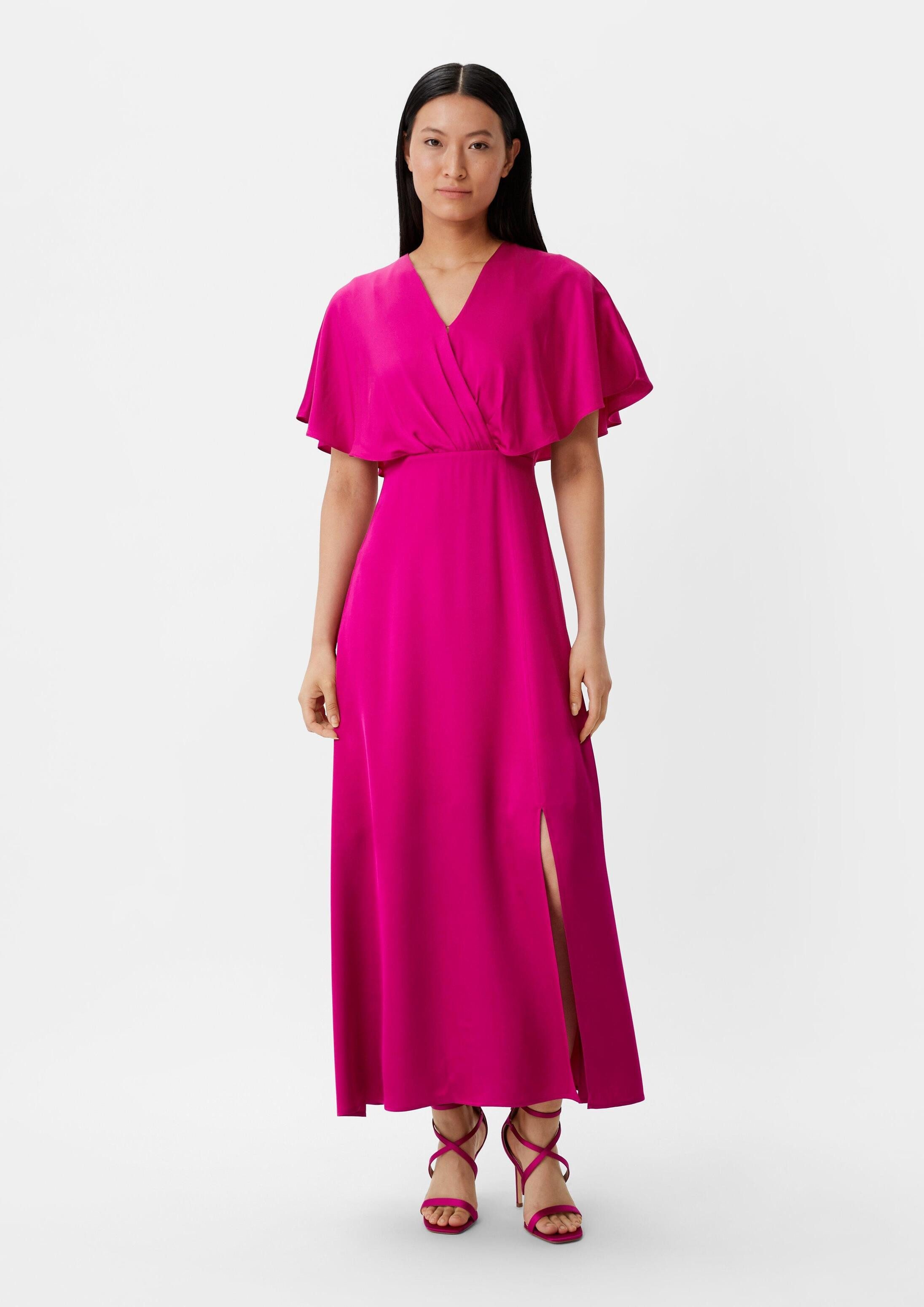 comma Maxikleid Kleid Satinkleid mit Drapierung und Beinschlitz