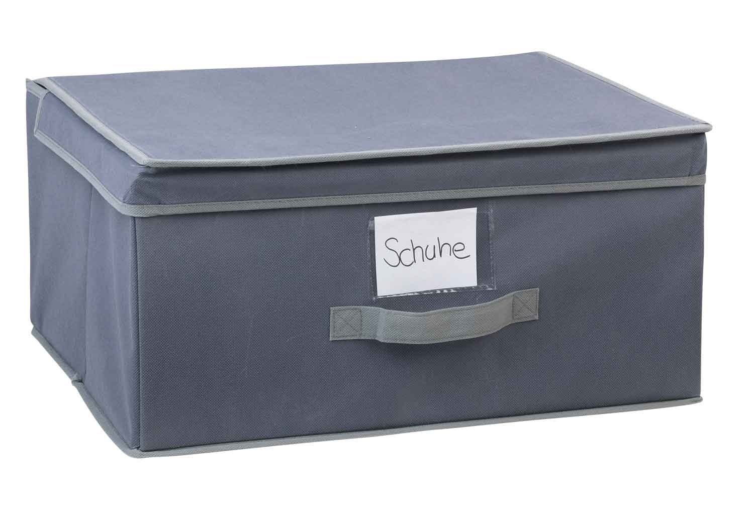 Aufbewahrungsbox ORDER, Grau, B 44 cm, T 33 cm, Polyester, (1 St), mit Griff, Deckel und einem Beschriftungsfenster