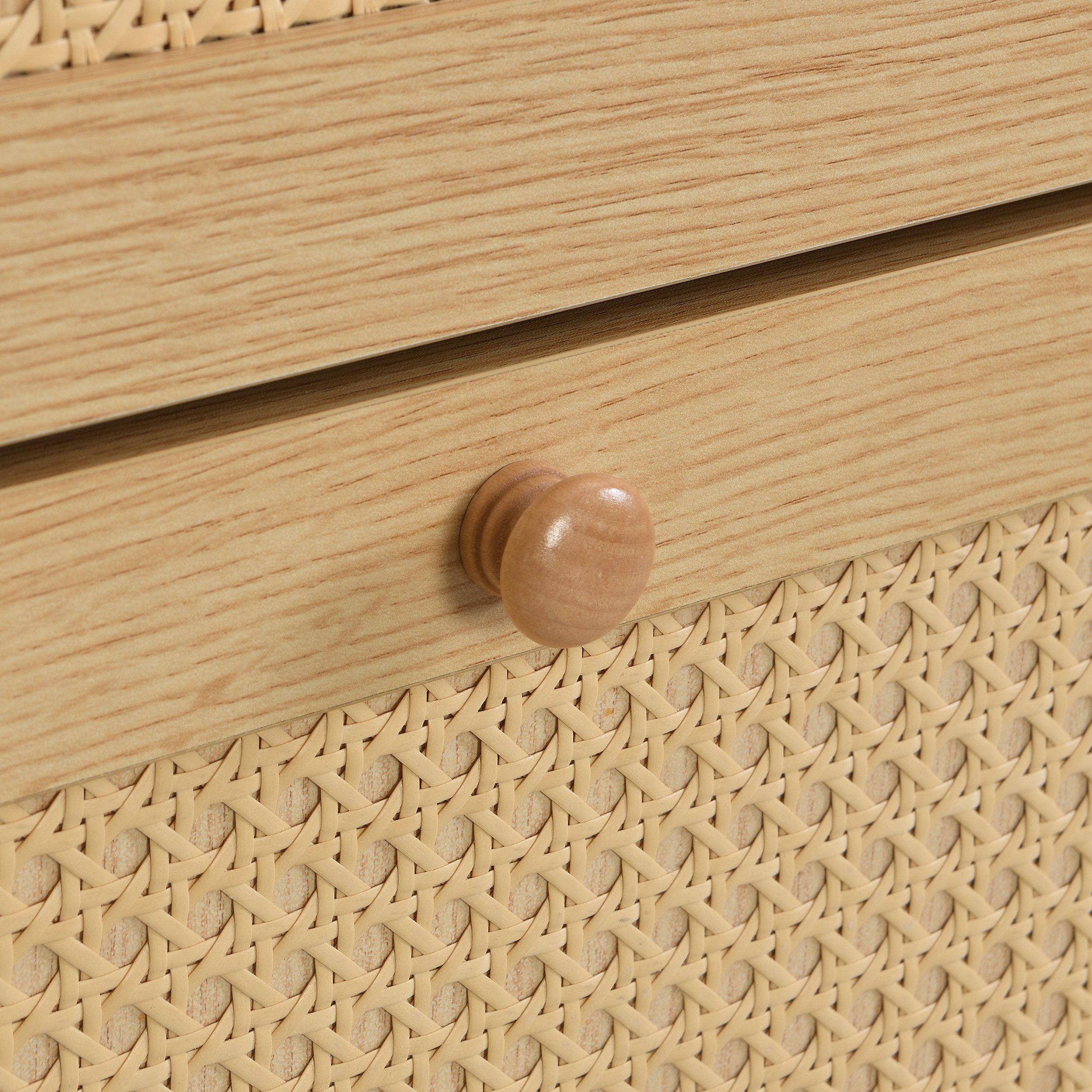 Merax Schuhschrank mit Rattandekor mit 3 Klappen, Tür und Schublade,Sideboard,Schuhkipper – Bild 5 von 5