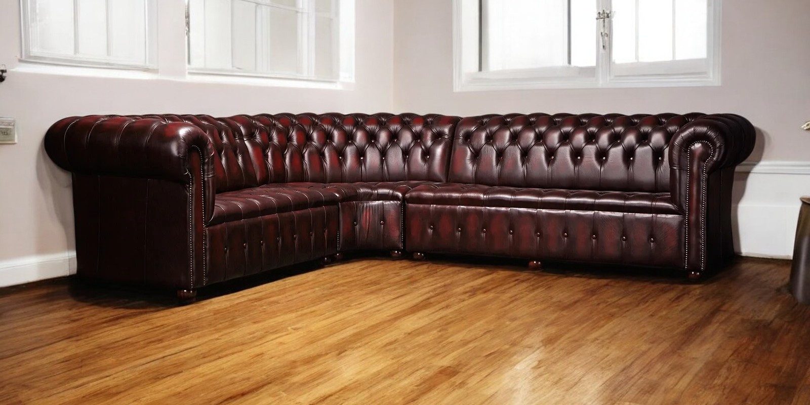 JVmoebel Ecksofa Chesterfield Ledersofa Ecksofa Polster Eck Sitz 100% Leder Sofort, 3 Teile, Made in Europa