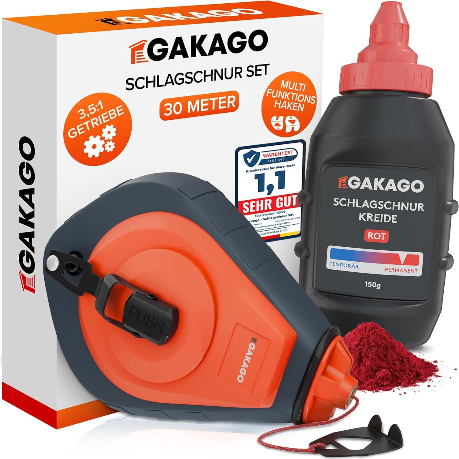 Gakago Schlagschnur Schlagschnur-Set 30m inkl. 150g Kreide