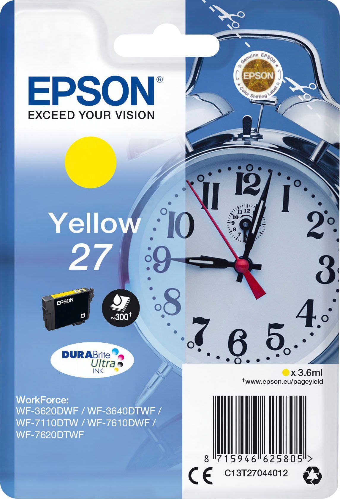 Epson 27 DURAbrite Tintenpatrone 27 gelb) (1-tlg., original Ultra Druckerpatrone