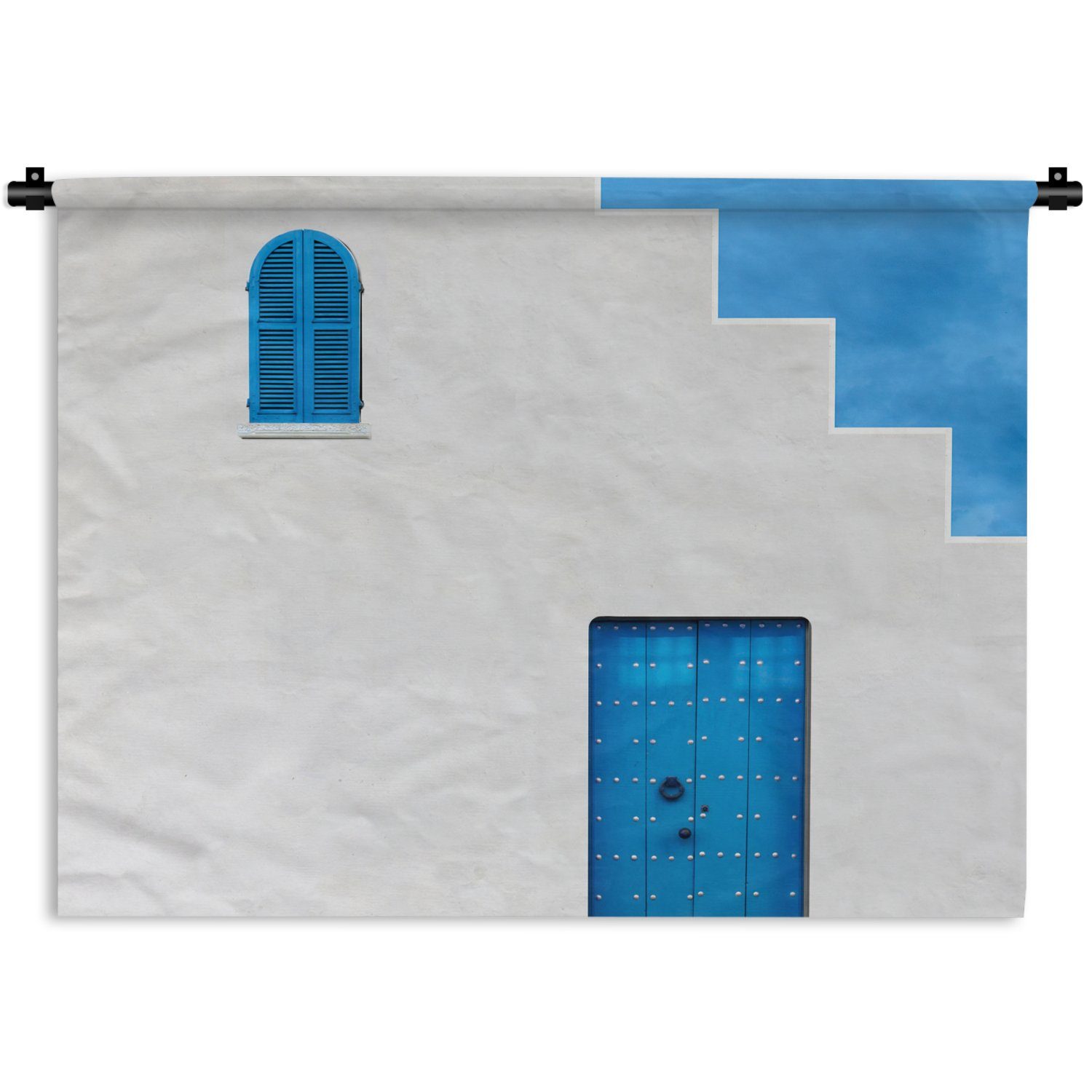 MuchoWow Wanddekoobjekt Haus für Wanddeko - - Wohnzimmer, Kinderzimmer Kleid, Weiß Blau Tür, - Wandbehang, Schlafzimmer