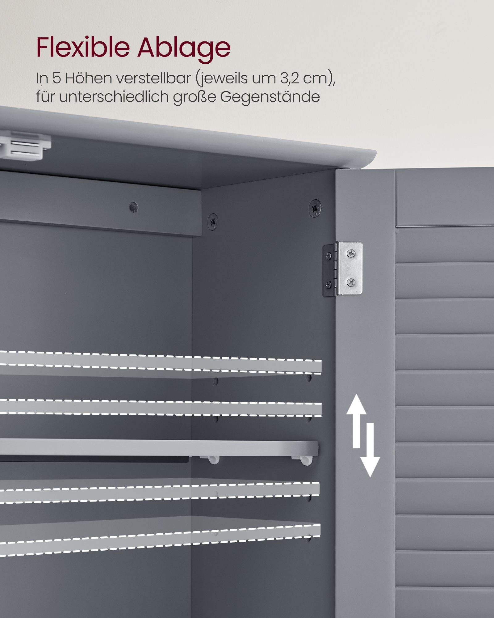 VASAGLE Hängeschrank Badezimmerschrank, Medizinschrank mit verstellbarem Einlegeboden Wandschrank, Lamellentüren und offenem Fach, 20 x 60 x 70 cm – Bild 4 von 5