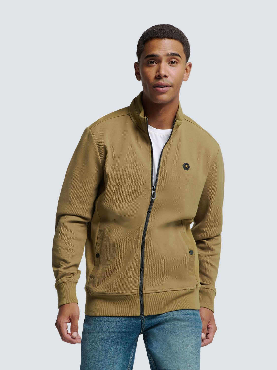 NO EXCESS Sweater No Excess Weste mit Twill-Jacquard und Reißverschluss