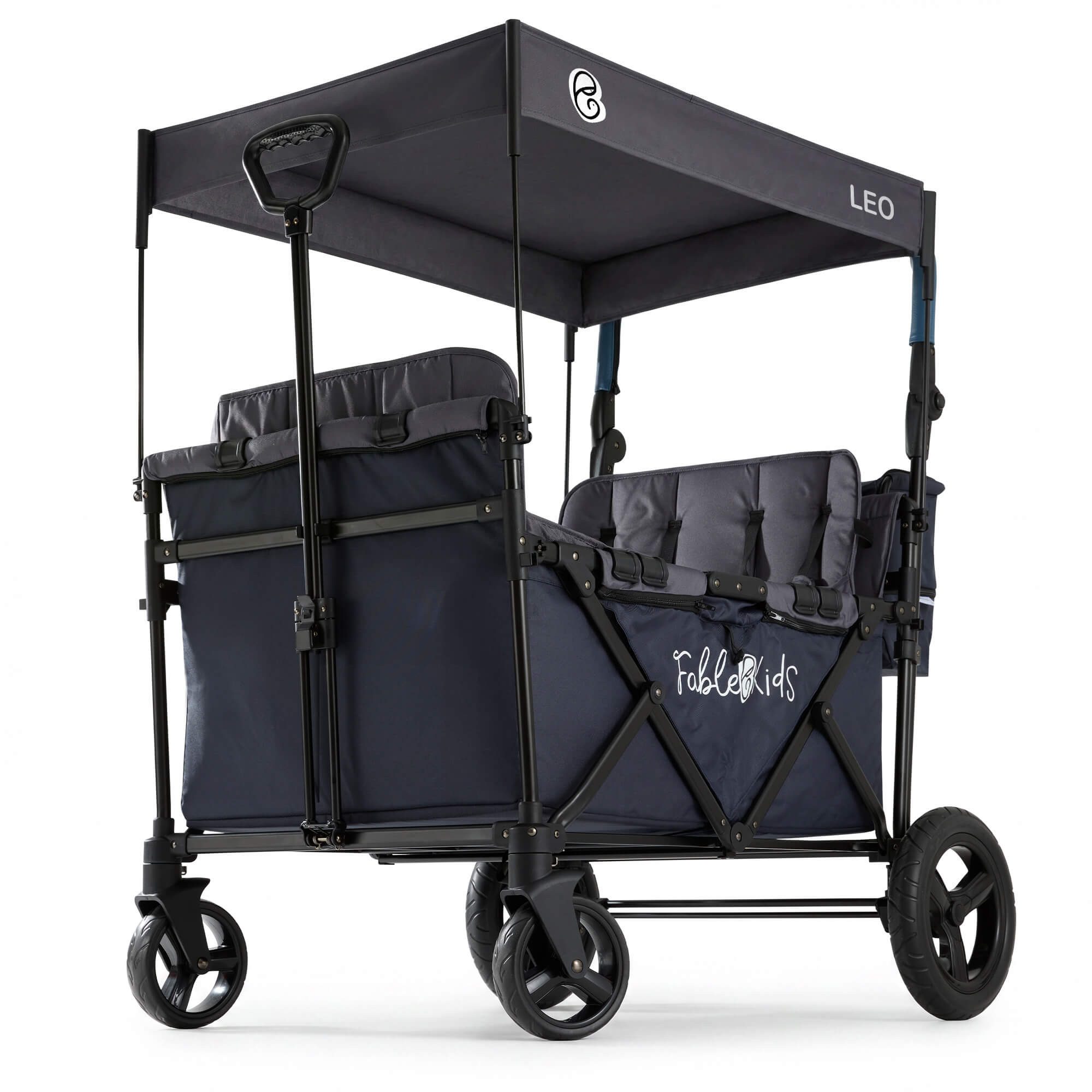 FableKids Bollerwagen LEO X4Plus – Faltbarer Transportwagen mit Dach 5-Punkt-Gurt (Blueberry Blau), Hecktasche, Abdeckhaube