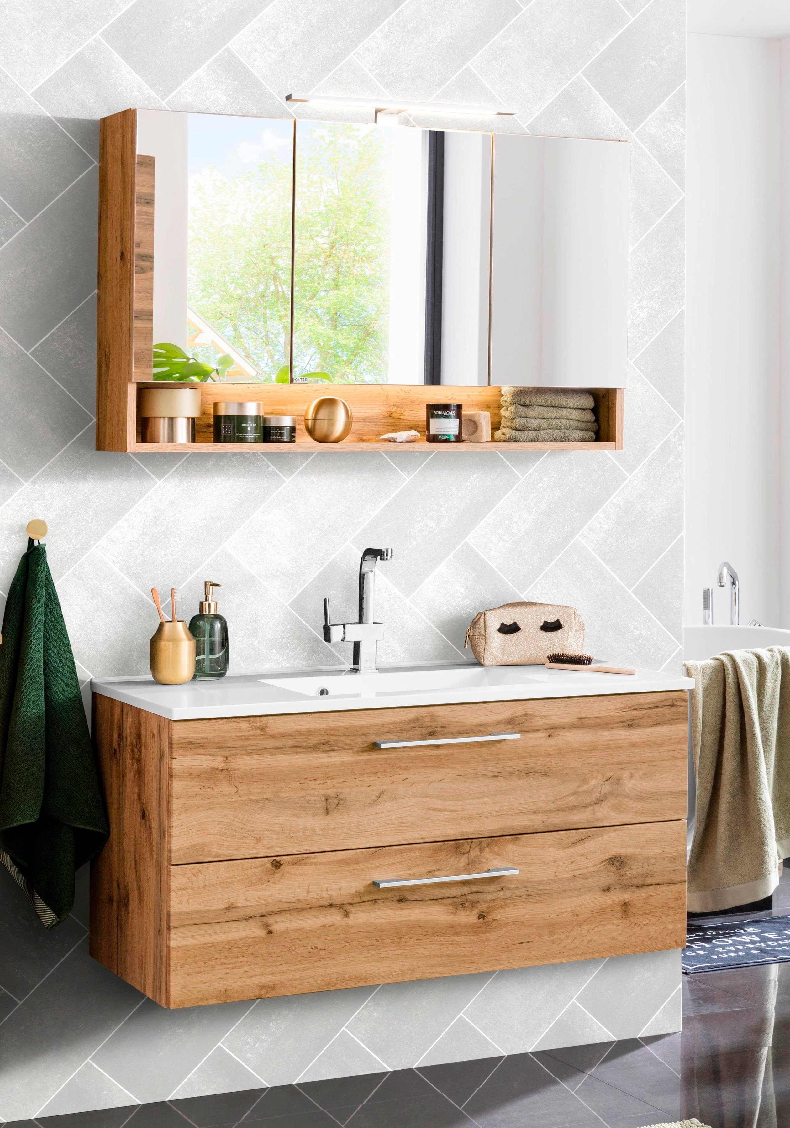 welltime Badmöbel-Set Soria, (2-St), Waschplatz Breite 100 cm, Spiegelschra günstig online kaufen