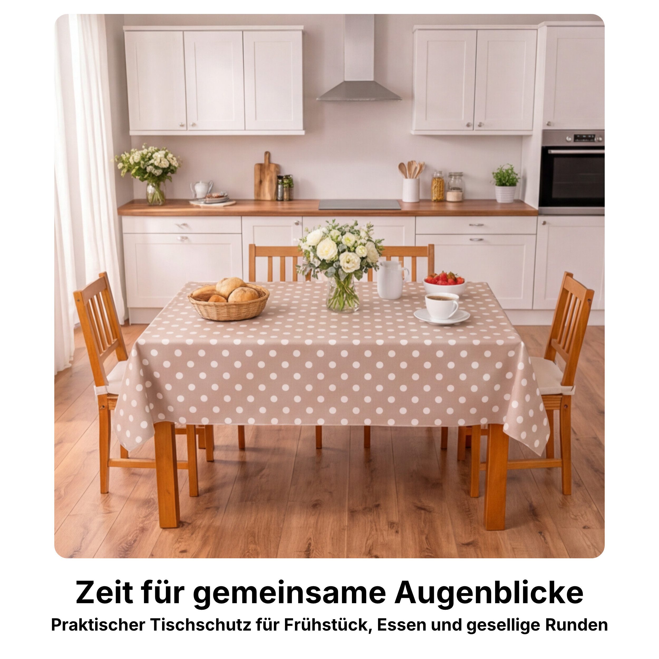 Melody Gartentischdecke Wachstuchtischdecke Gartentischdecke Punkte taupe abwaschbar, fleckenabweisend, wasserabweisend, Glattes Gewebe