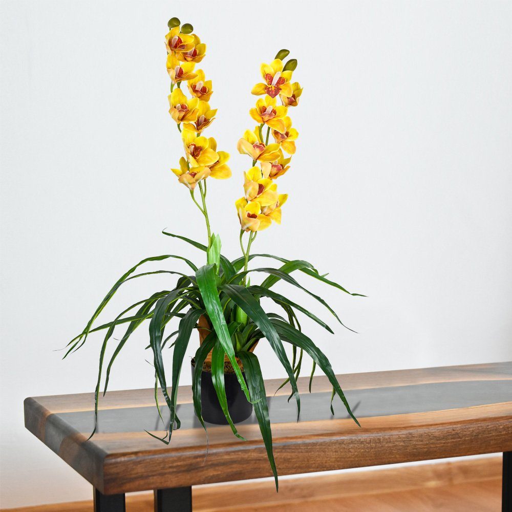 Kunstpflanze Pflanze Orchidee Künstliche Kunstpflanze Decovego, Topf 90 Gelb Decovego cm