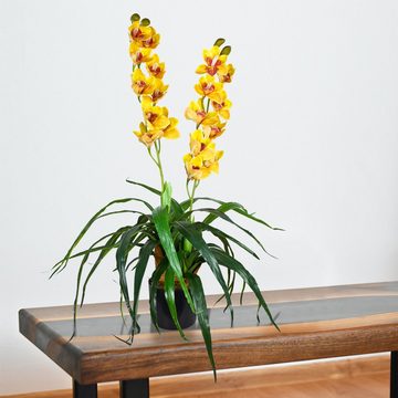 Kunstorchidee Künstliche Orchidee Kunstpflanze Pflanze Kunstblume Gelb Topf 90 cm, Decovego
