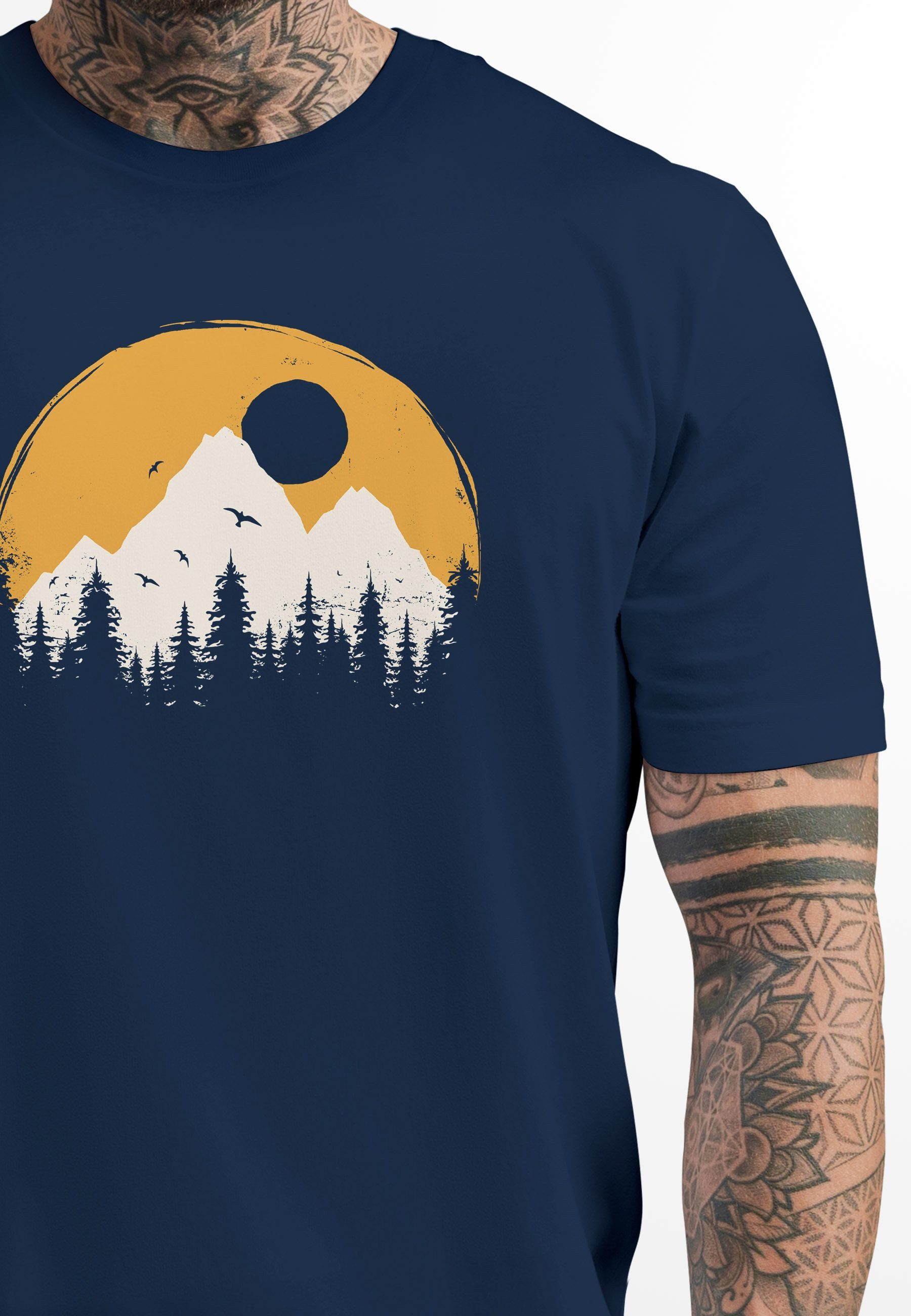 Neverless Print-Shirt Herren T-Shirt Outdoor Print Natural Badge Logo Wande günstig online kaufen