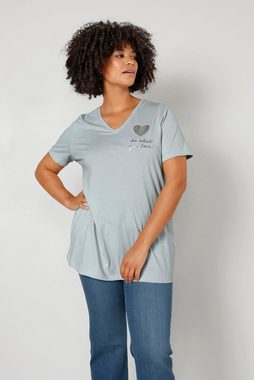 Angel of Style Strickpullover T-Shirt Silberherz V-Ausschnitt Halbarm