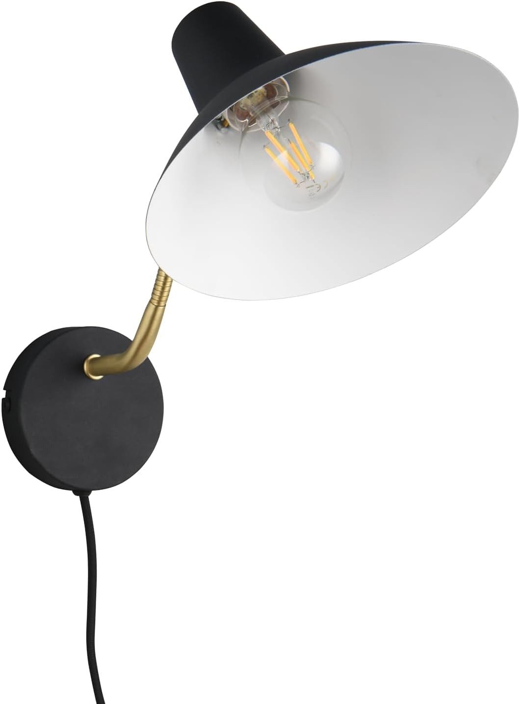 lightling Wandleuchte Tom, ohne Leuchtmittel, mit Schnurschalter, IP20 Indoor, flexibel, schwarz-gold