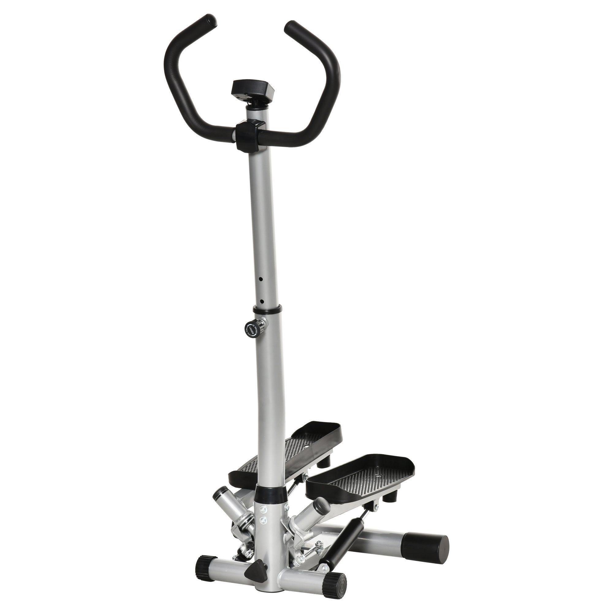 HOMCOM Stepper mit Handgriff Heimtrainer Fitnessgerät Metall ABS Schwarz+Silber (Set, 1-tlg., mit LCD-Bildschirm einstellbare Geschwindigkeit), 55L x 53B x 118-128H cm