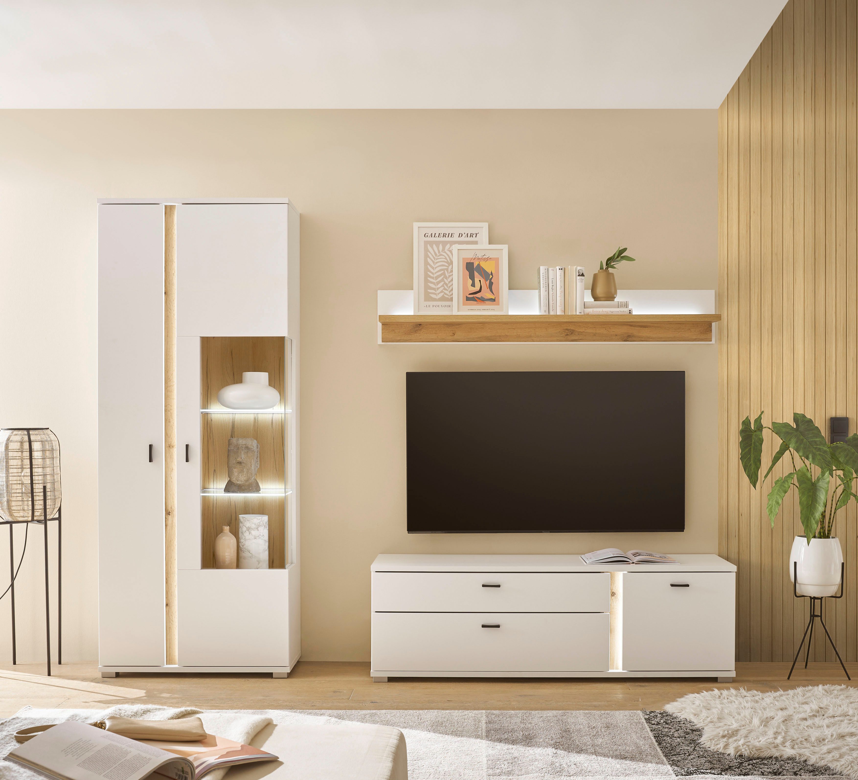 Home affaire Wohnwand LONG ISLAND, (Set, 3-St), in moderner Trendfarbe,inklusive senkrechter Beleuchtung,Breite 240 cm