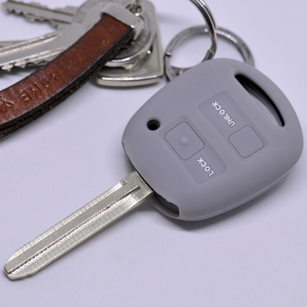 mt-key Schlüsseltasche Autoschlüssel Softcase Silikon Schutzhülle Grau, für Toyota Yaris RAV 4 Aygo Corolla Avensis 2 Knopf Funk Fernbedienung