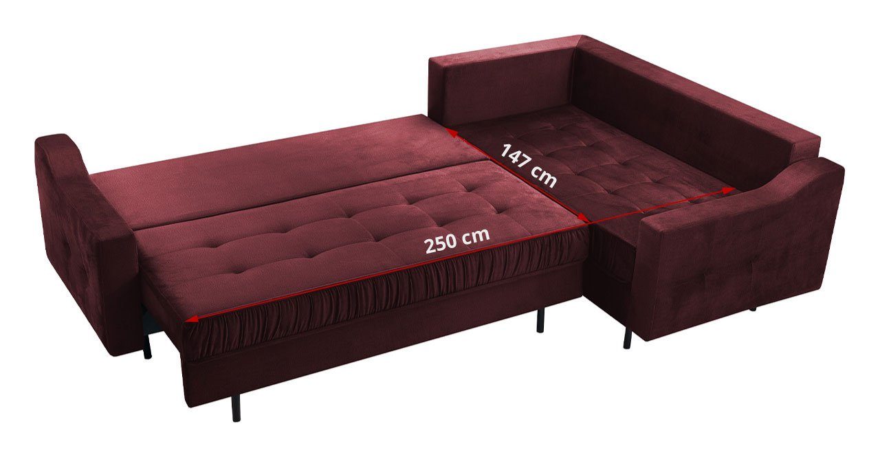 L-Form Monolith - MÖBEL Wohnlandschaft ABETO, Sofa Schlaffunktion Ecksofa MKS Rotwein Mit