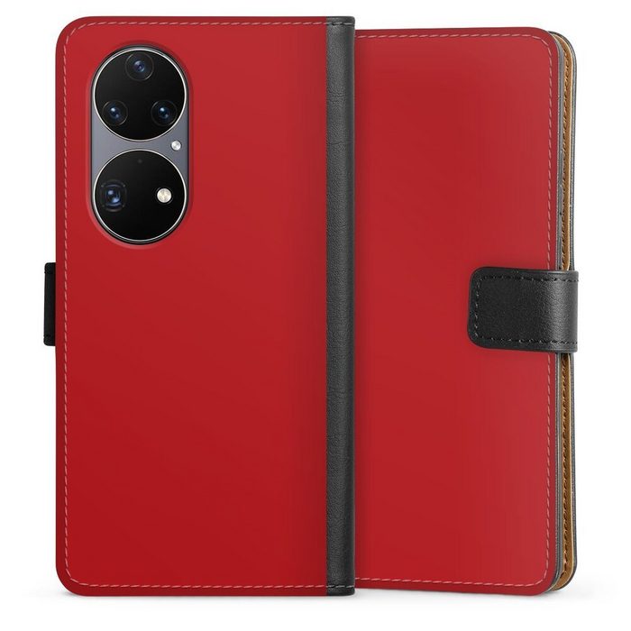 DeinDesign Handyhülle Rot einfarbig Farbe Karminrot Huawei P50 Pro Hülle Handy Flip Case Wallet Cover Handytasche Leder