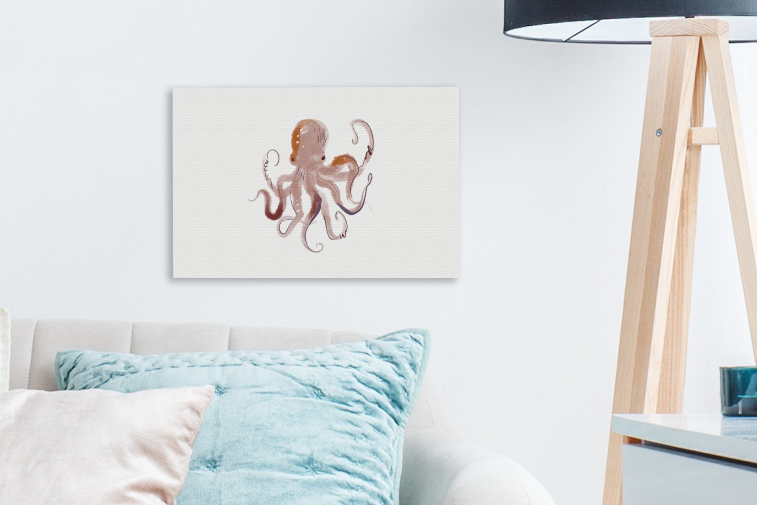 OneMillionCanvasses® Leinwandbild Oktopus - Meerestiere Leinwandbilder, - cm - St), 30x20 Aufhängefertig, Weiß (1 Wandbild Aquarell, Wanddeko