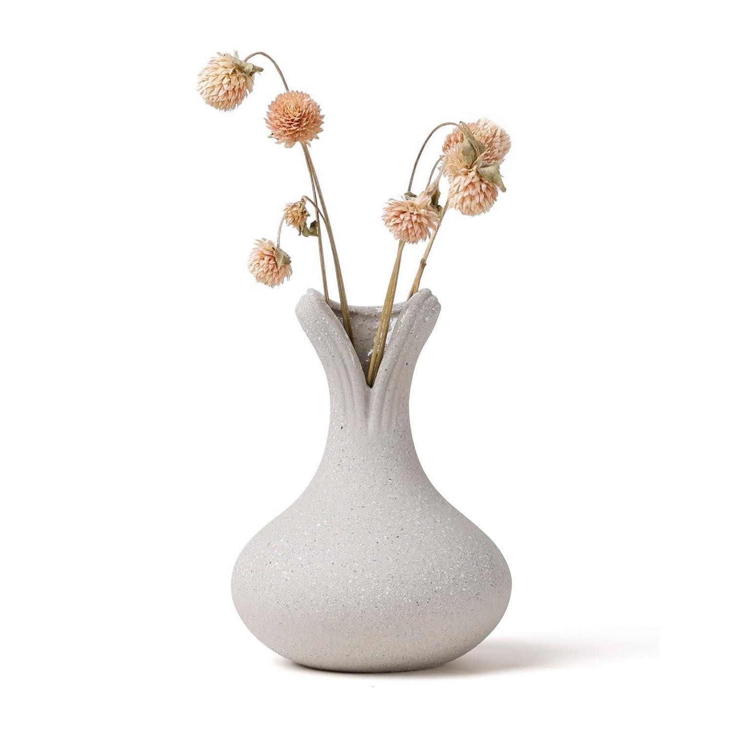LuxusKollektion Dekovase Keramik Vase Hellgrau 10.2x13.6cm Organisch (1 St)