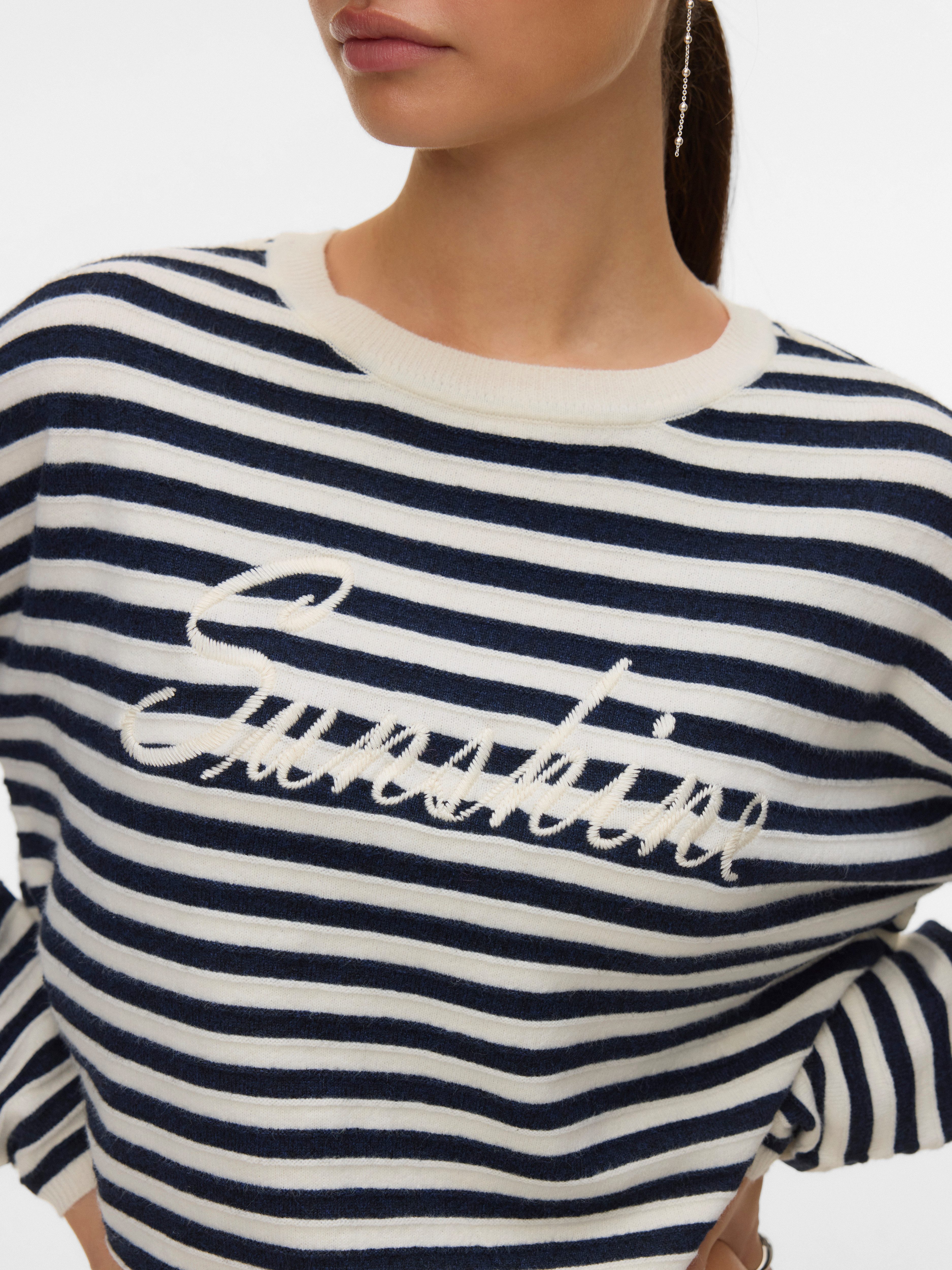 Vero Moda Strickpullover VMAPPLE LS O-NECK PULLOVER BOO mit trendigem "Sunshine" Schriftzug