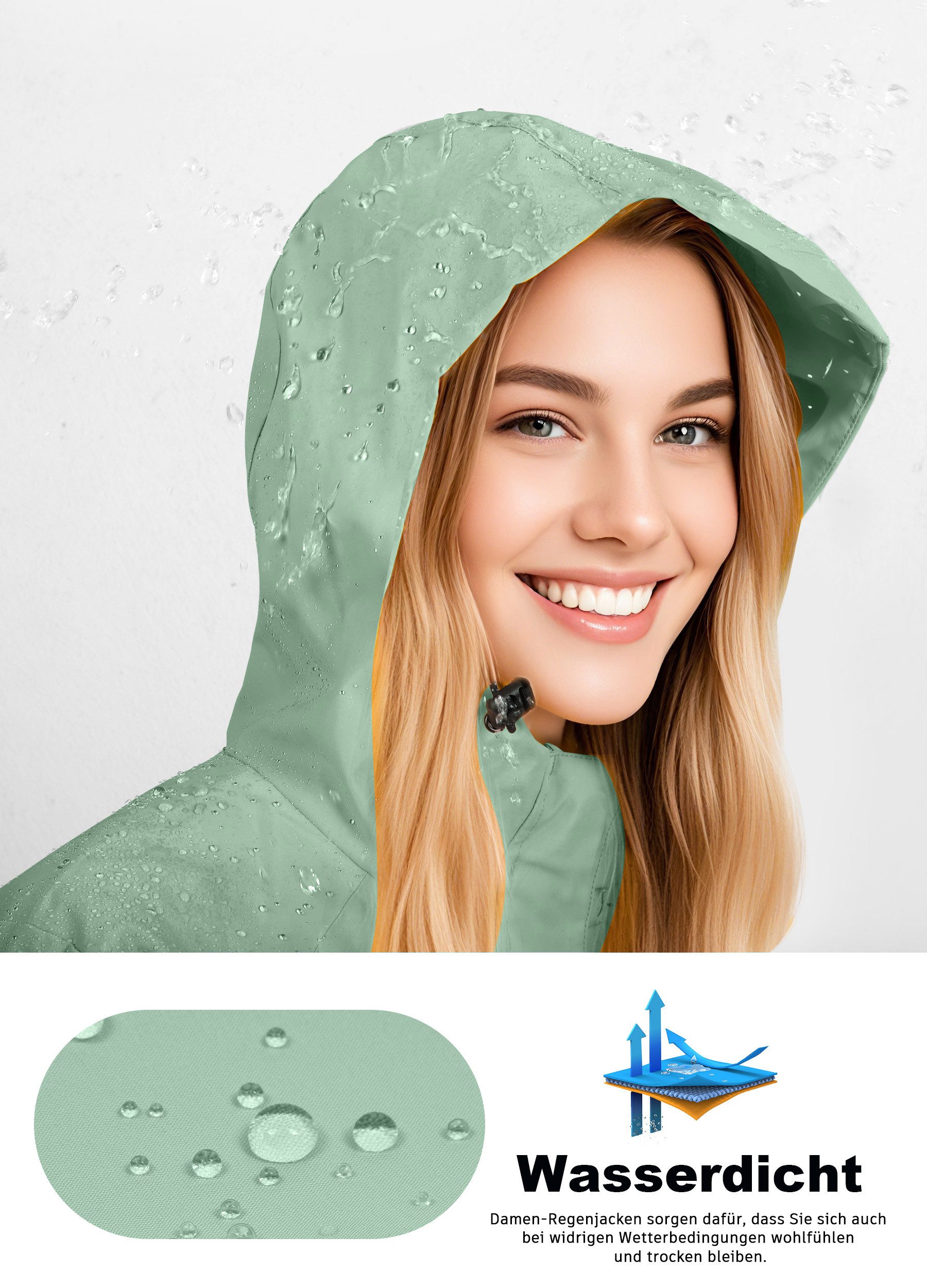 ATLASLAVA Regenjacke Damen Lang Softshelljacke Regenmantel (1-St) Frauen Trenchcoat Windbreaker Leichte Übergangsjacke Mantel – Bild 5 von 5